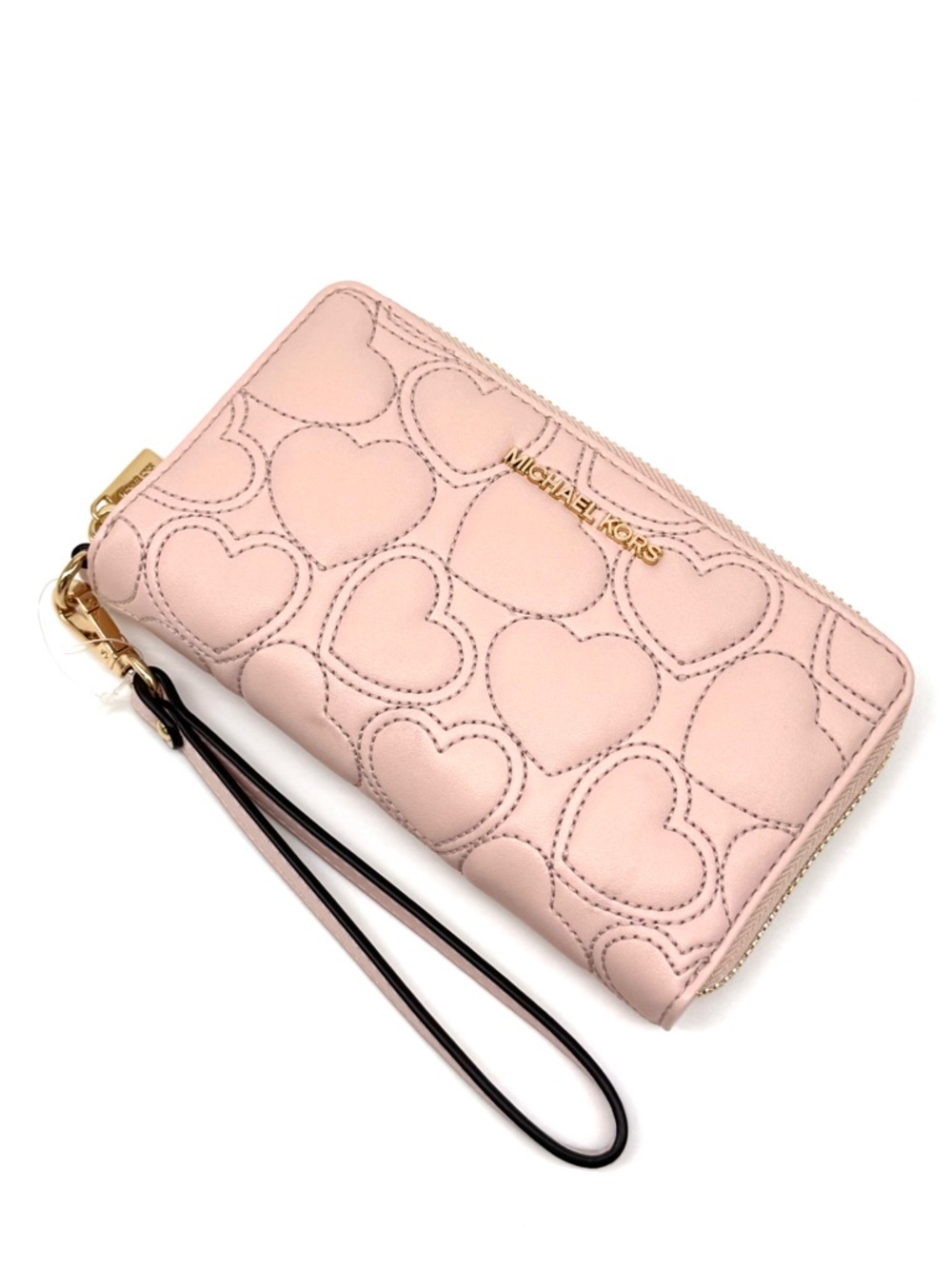 Michael Kors Large Quilted Heart Flat MF Phone Case Wallet Powder Blush